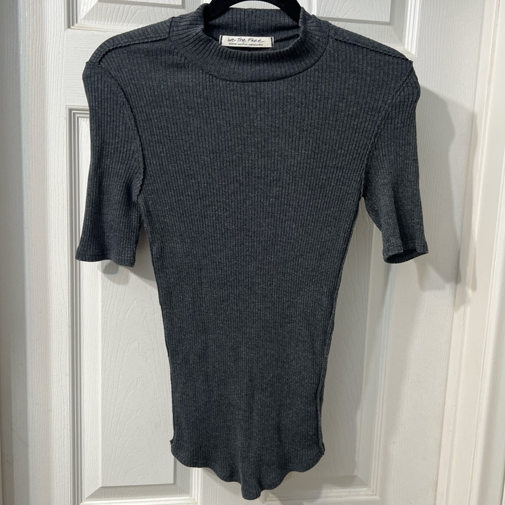 Free People We The Free Ribbed Mock Neck Top – Gray Size M